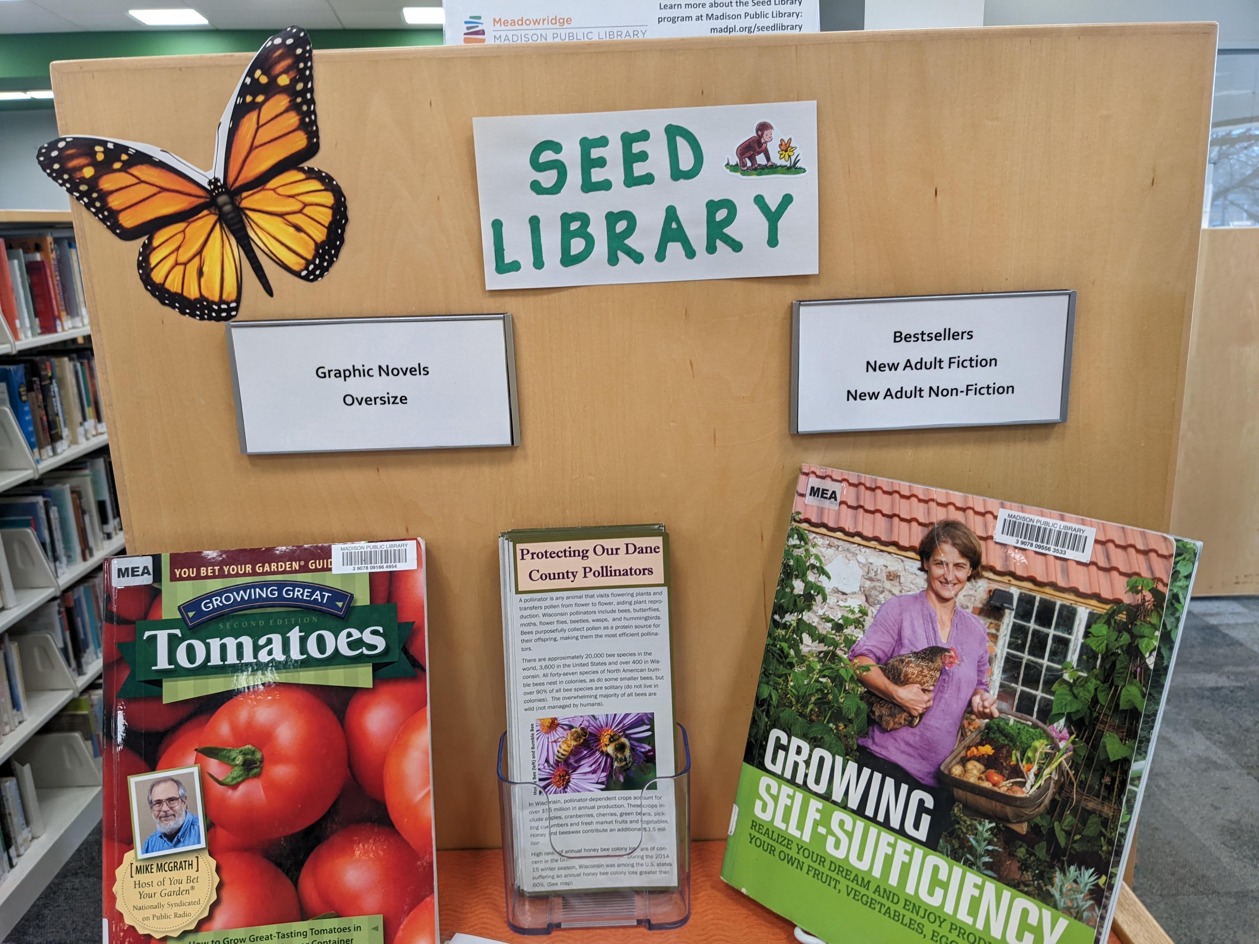 Seed Libary Book Display at Meadowridge Library for Madison Public Library