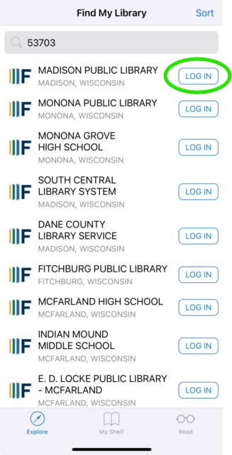 Select Madison Public Library from the list of options