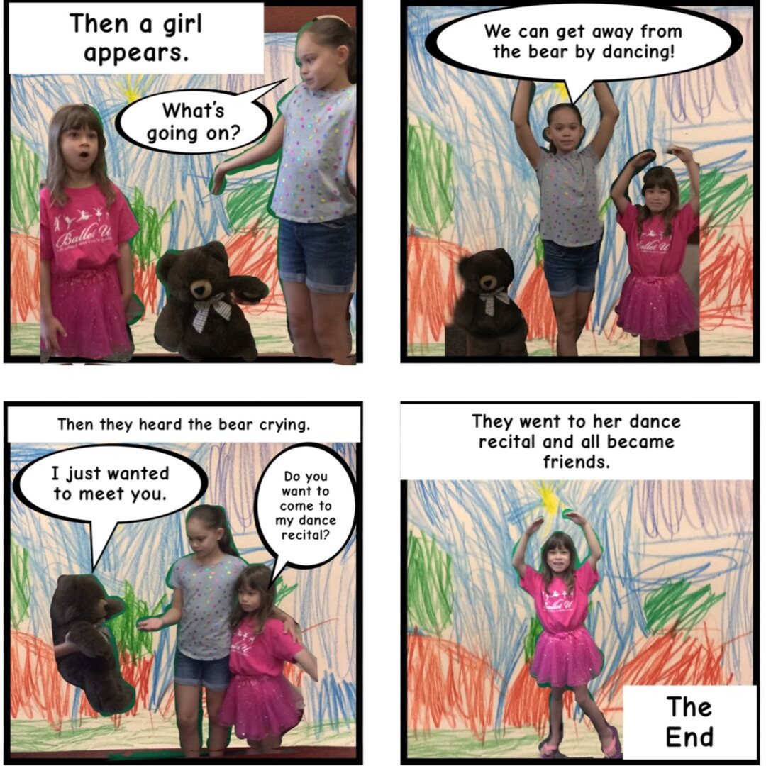 A comic about a bear made by two girls in the library A comic about a bear made by two girls in the library