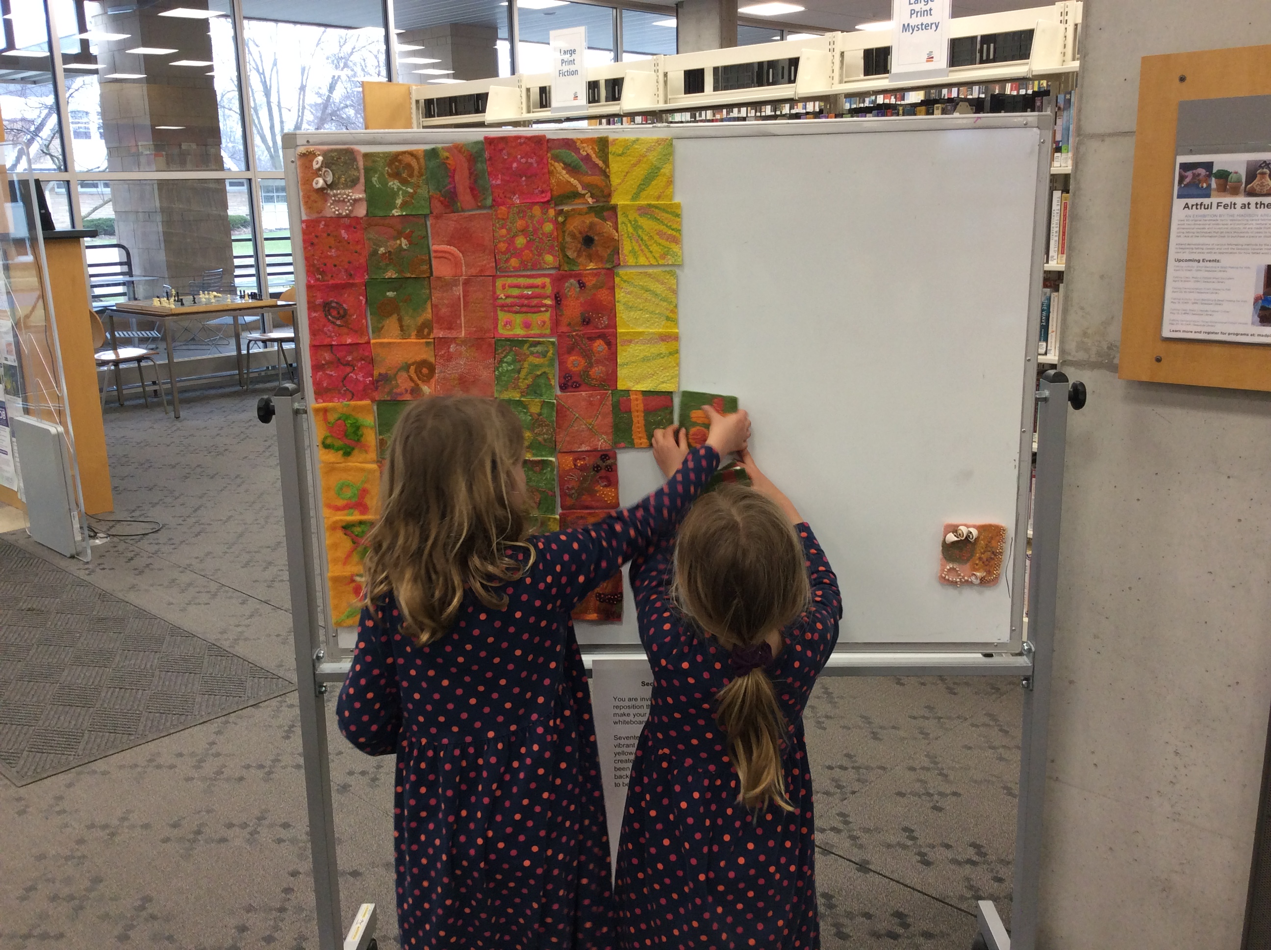 Sequoya Squares interactive display at Sequoya Library for the Artful Felt Exhibition