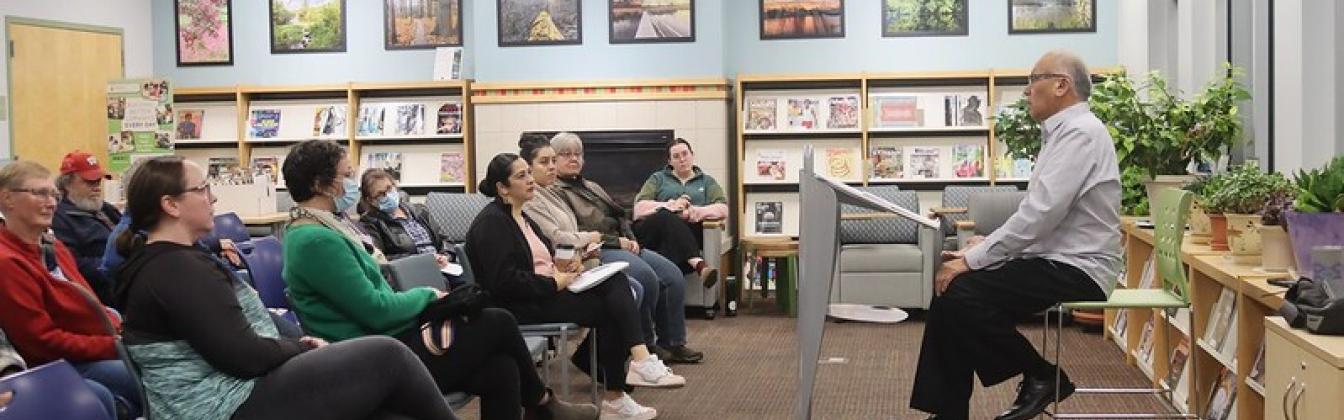 Sherman Funmaker Growing Up Native in Wisconsin Storytelling and Writing Workshop Teejop and Beyond 2024 Lakeview Library