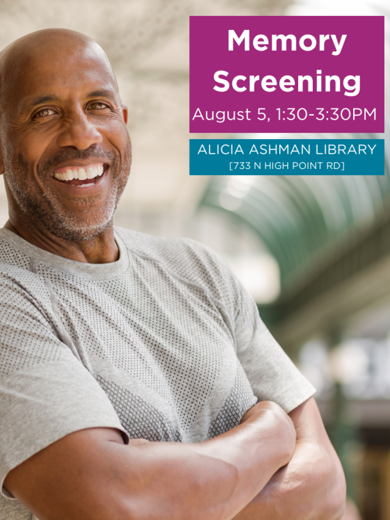 Memory Screening at Alicia Ashman Library on August 5 hosted in partnership with ADRC of Dane County