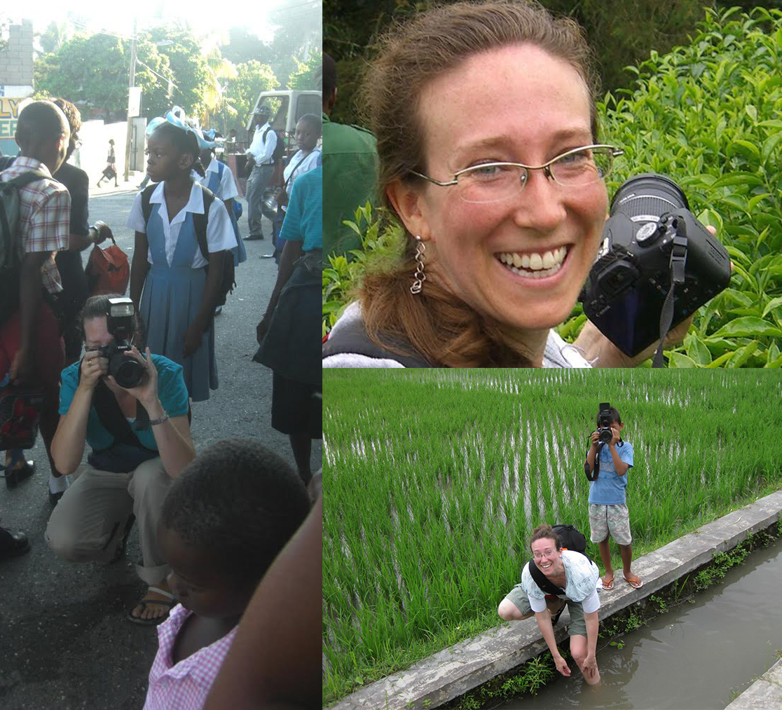 Anne taking pictures on location for One Globe Kids