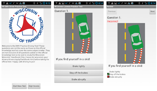 WI DMV Driver Practice Test mobile app screenshot