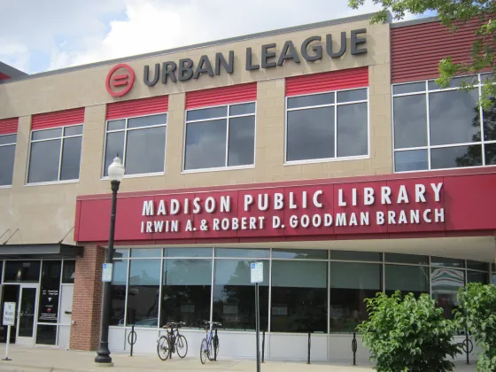 Goodman South Madison exterior front front of Goodman South Madison Library