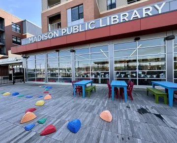 Pinney Library patio and exterior