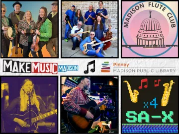 Make Music Madison at Pinney Library, featuring Tapestry, Nostalgic Groove, Madison Flute Club, Becca Murray, Nate Givson, and SA-X Quartet Make Music Madison at Pinney Library, featuring Tapestry, Nostalgic Groove, Madison Flute Club, Becca Murray, Nate Givson, and SA-X Quartet