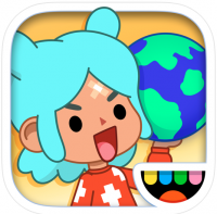 Girl with blue hair holds a globe