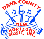 Red and blue logo of Dane County New Horizons Music, Inc.