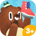NiceSkating.jpg Cartoon Bear with green hat holds a pink ice skate and giggles behind his paw