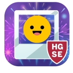 Photoplay_logo.png A smiley face inside a polaroid type frame in front of a purple fireworks scene. in the bottom right corner is a red shield with white letters H G S E