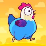 allofyou.jpg A blue and white chicken runs across a yellow background