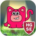 animalantics-app-product-image.jpg Pink cartoon cat in a spotlight with a shield symbol in the corner marked H G S E