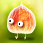 botanicula.png orange botanical shape with eyeballs and tiny legs on a green background