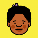 lessonsinherstory-app-product-image.png a black woman's face with a lavender bow on a bright yellow background