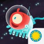morphy.jpg red, multi-legged cute alien floats in a space suit