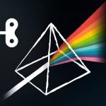 tinyboplight.jpg white light hits a line drawing of a prism and comes out as a rainbow on the opposite side