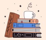 pile of books and coffee cup